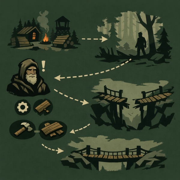 Обложка Of Ash and Steel - как найти Еремея и восстановить сломанный мост: полный гайд по лагерю лесорубов