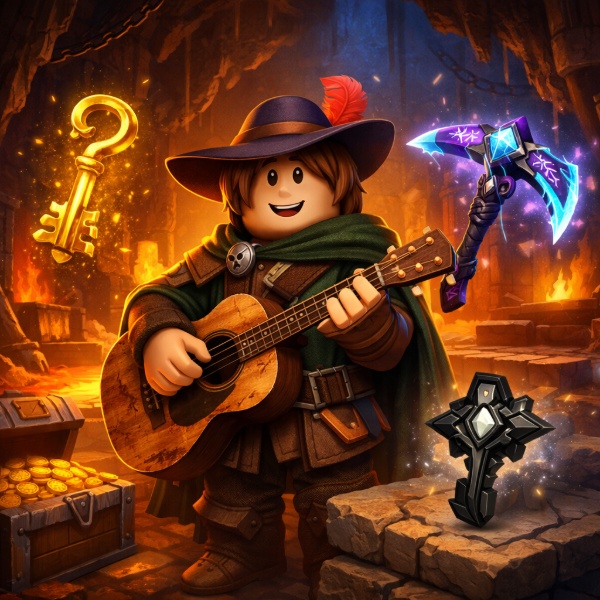 Обложка Roblox The Forge: квест Барда - где найти гитару и как получить Unknown Key и аркановую кирку