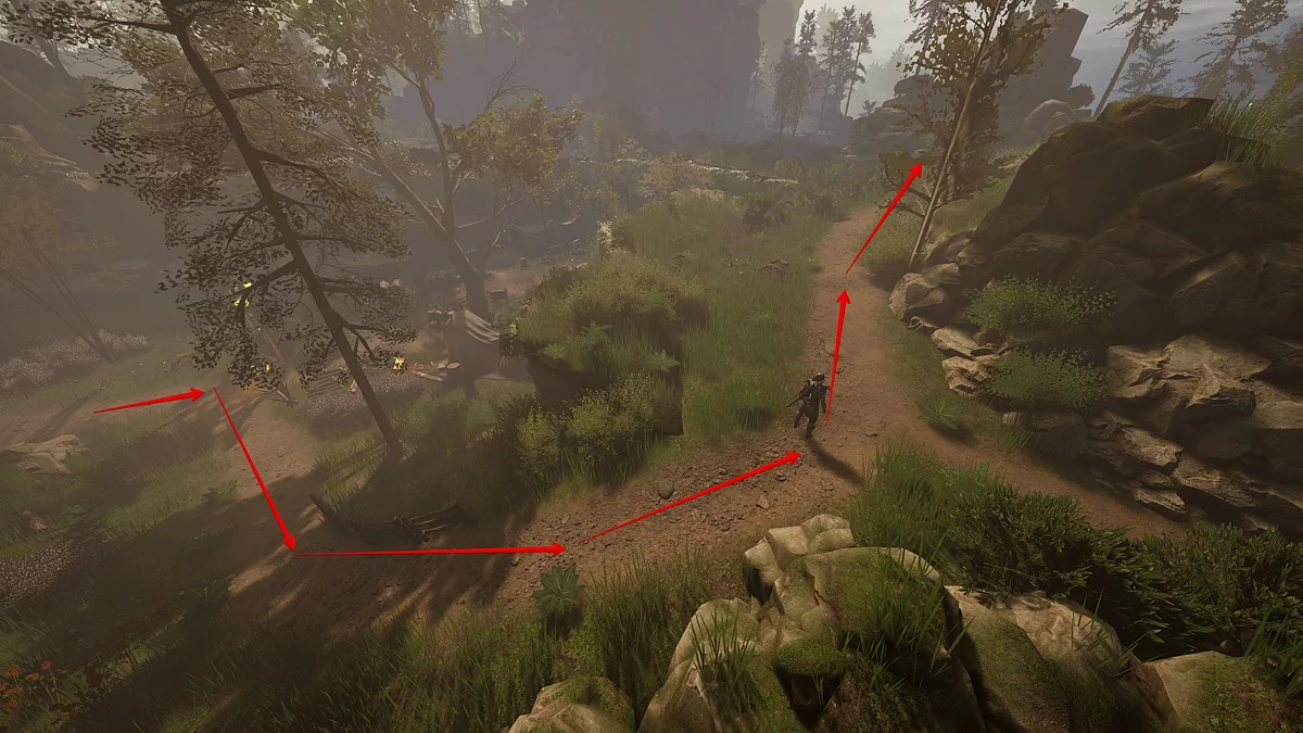 Развилка перед мостиком к форту, поворот налево