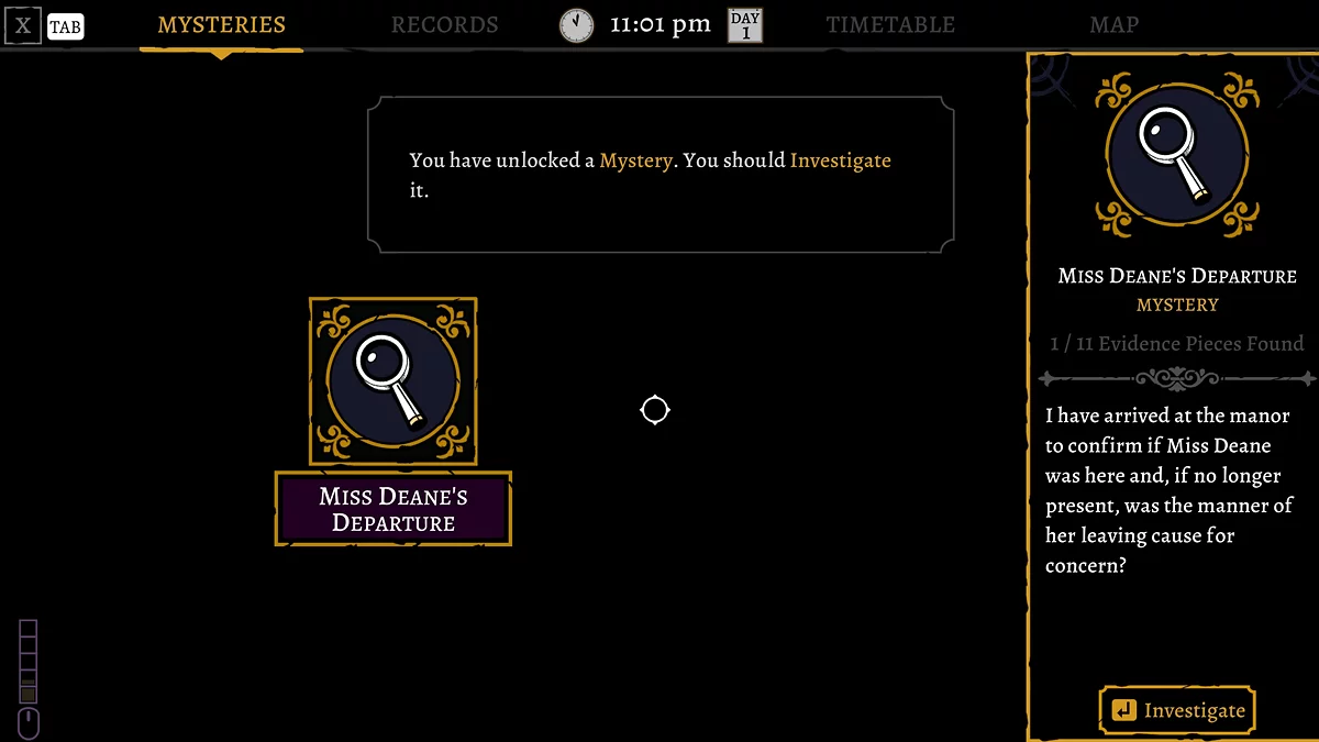 Открытие задания дня в журнале расследования