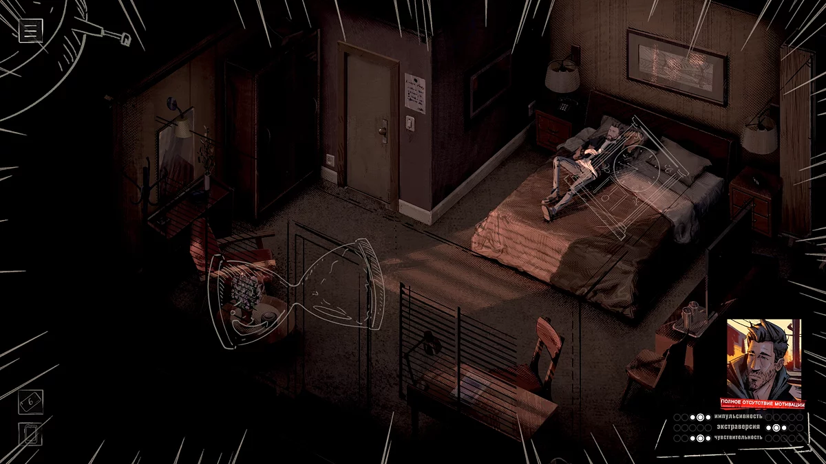 Номер 6 в мотеле с чемоданом на кровати