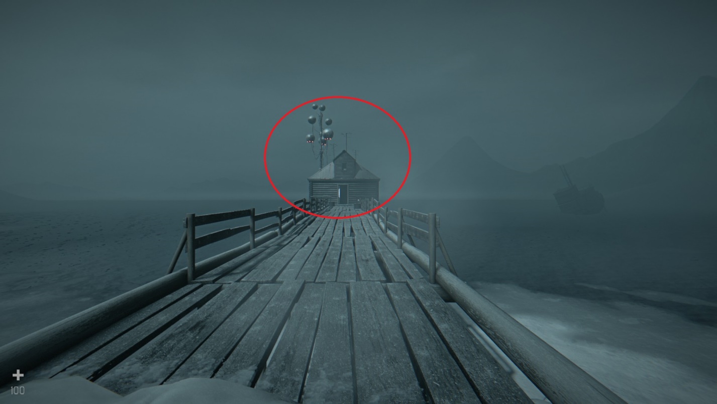 Дом у озера с роботом внутри и масляной лампой