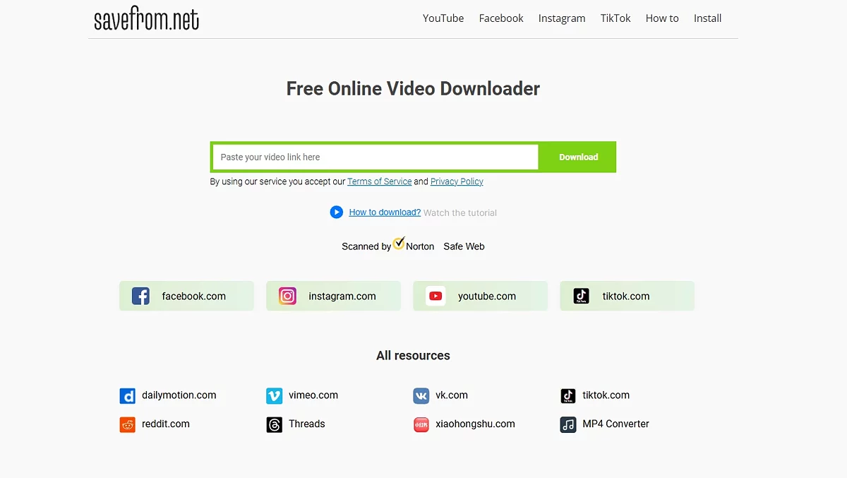 Интерфейс онлайн-сервиса SaveFrom.net для скачивания видео