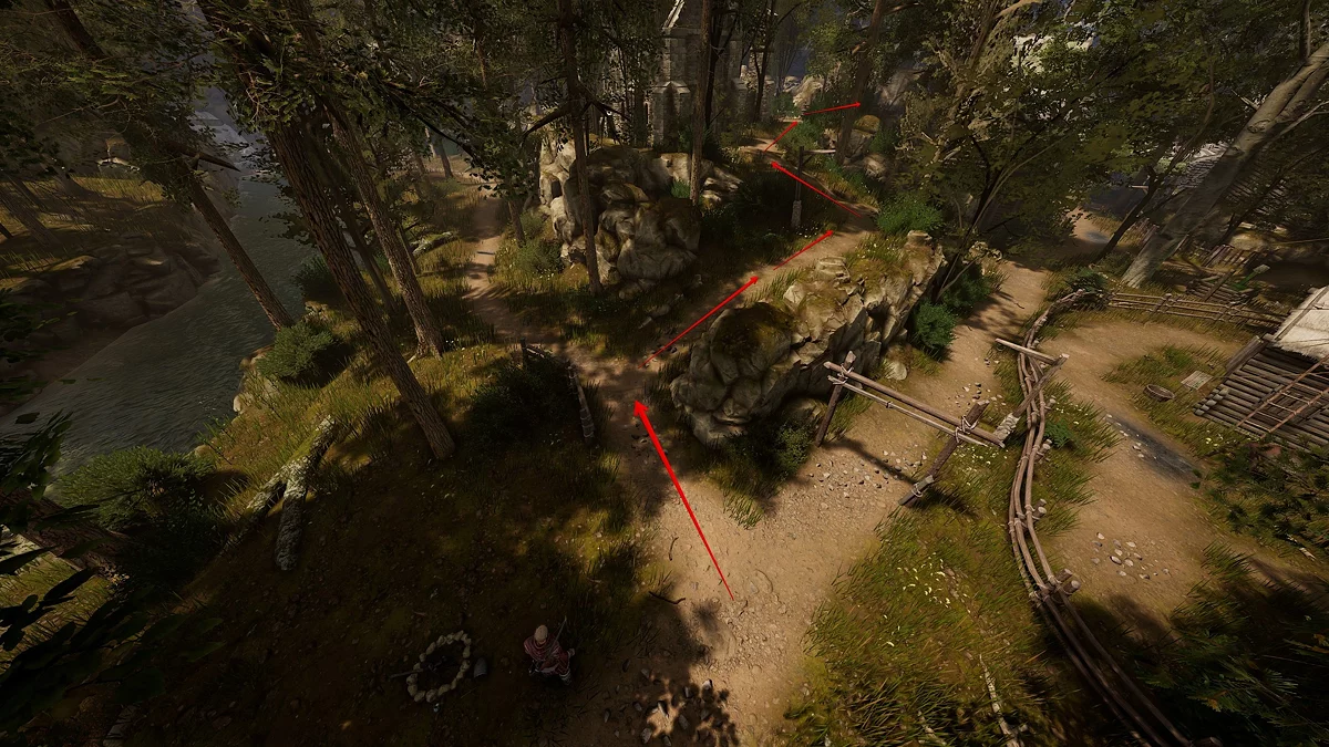 Тропа к каменным руинам и кладбищу возле заброшенной деревни