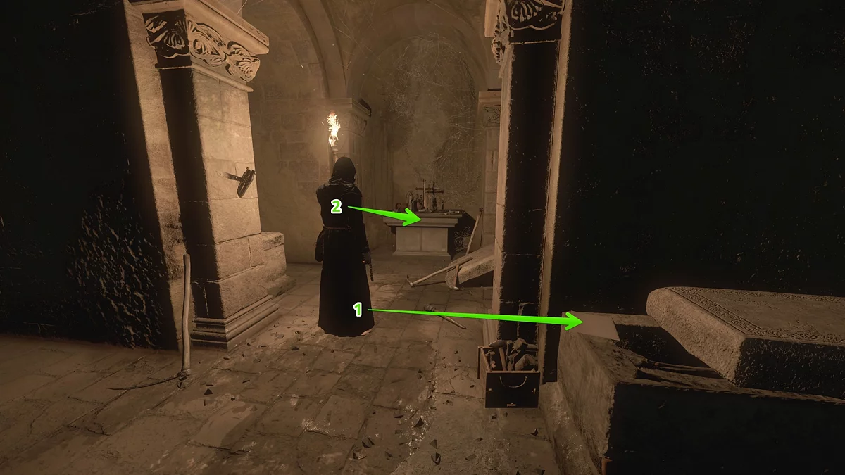 Разграбленная гробница в крипте Седлецкого монастыря с закрытой дверью