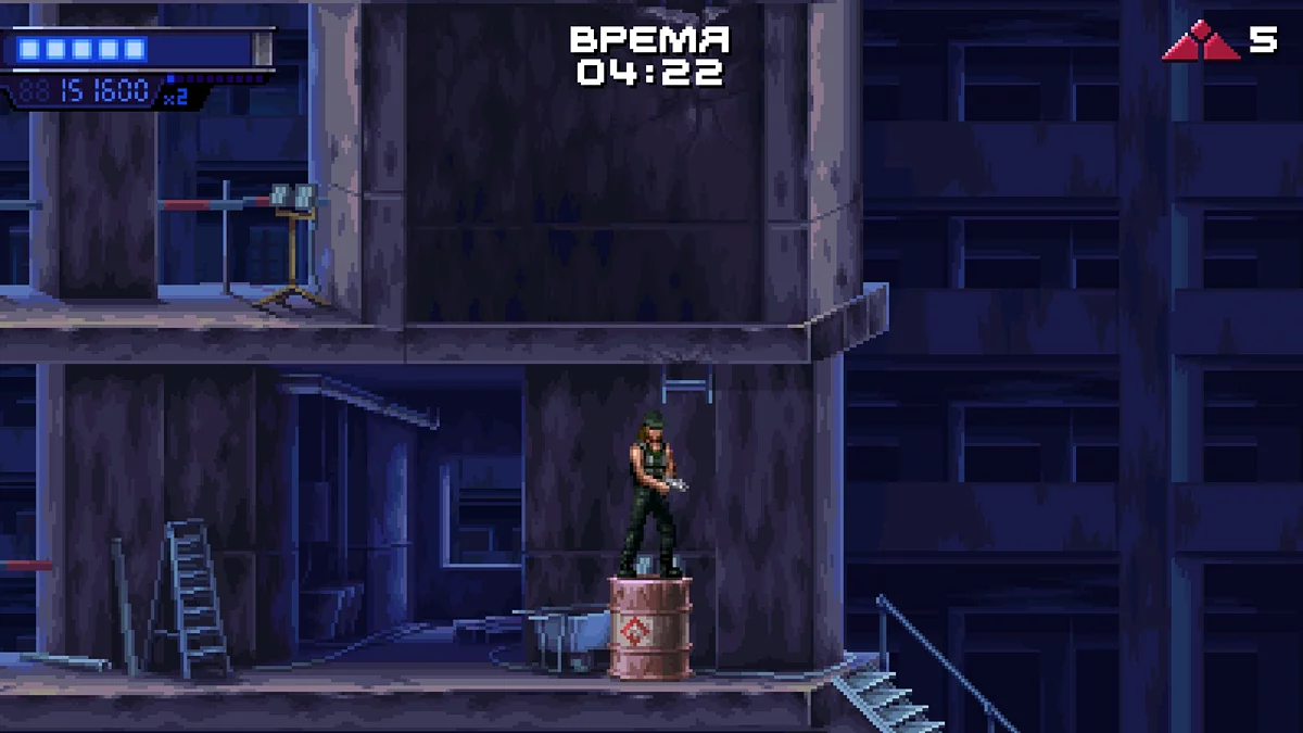 Бочка с бензином рядом со вторым псом у здания Кибердайн