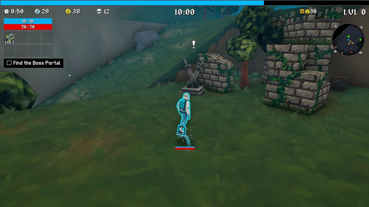 Статуя испытания с двумя скрещёнными мечами в MegaBonk