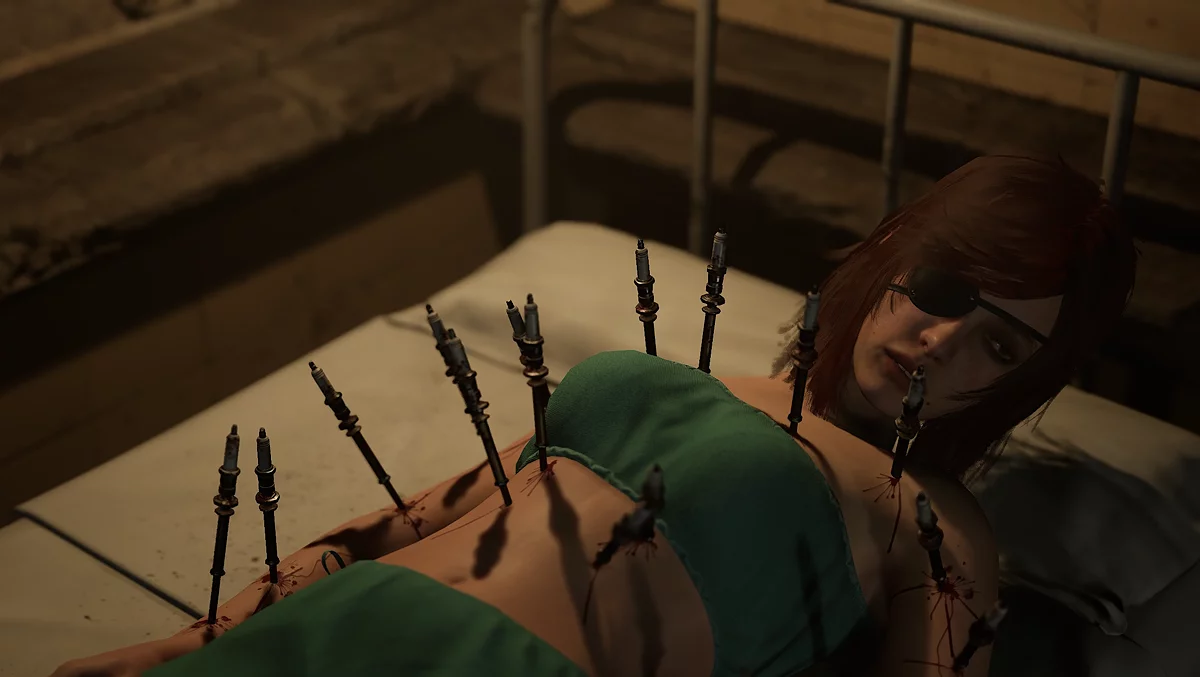 Каролина привязана к больничной койке металлическими штырями