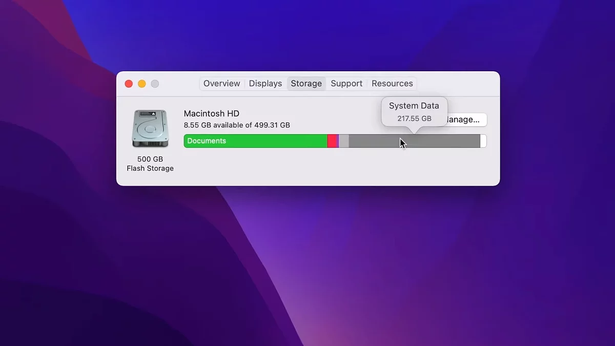 Интерфейс управления хранилищем в macOS с распределением по категориям