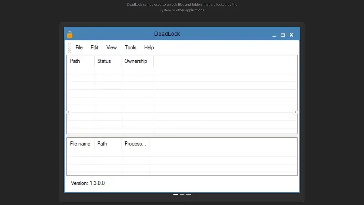 Интерфейс программы DeadLock для снятия блокировок файлов