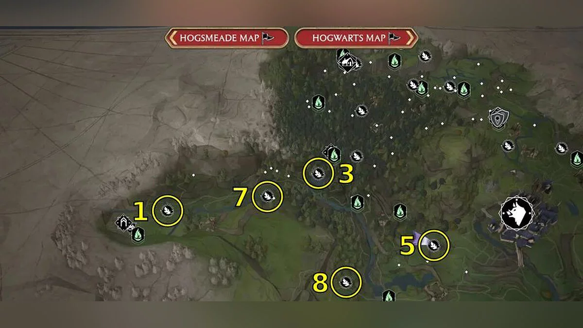 Карта испытаний Мерлина в Северном регионе Хогвартса