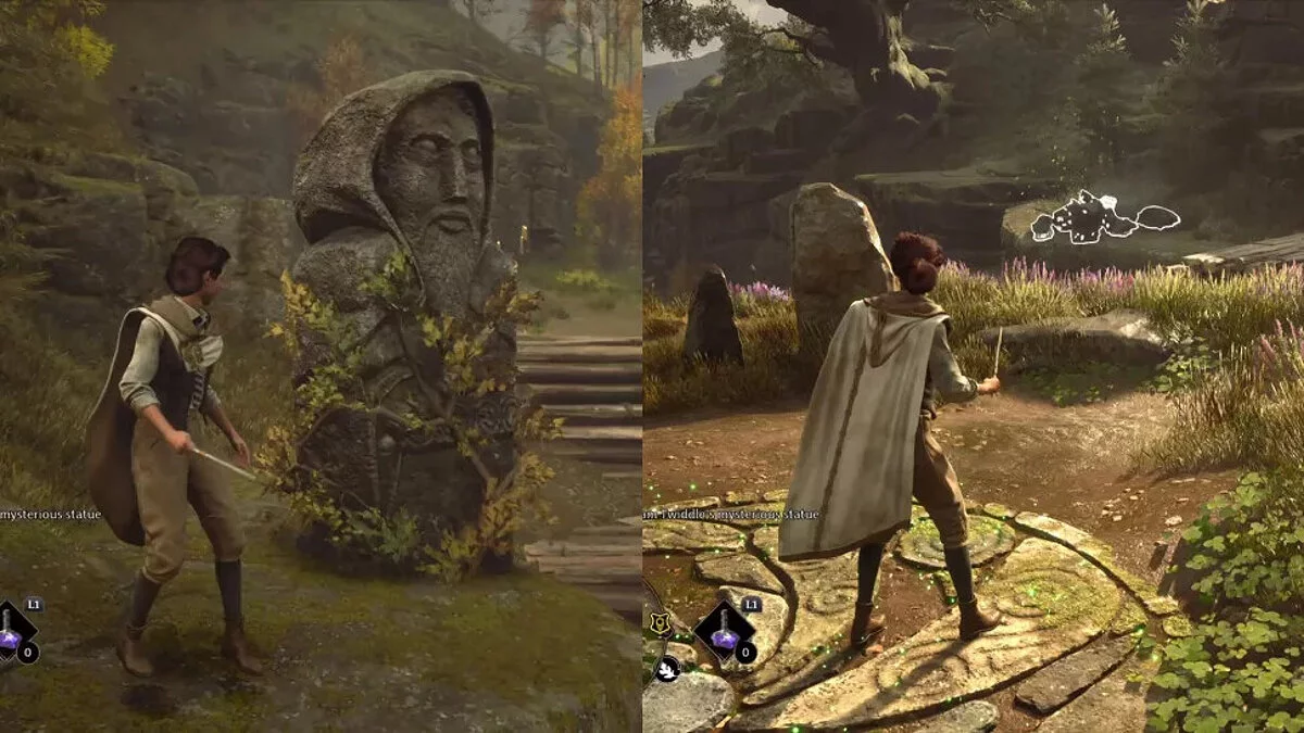 Разбитая статуя с осколками на земле