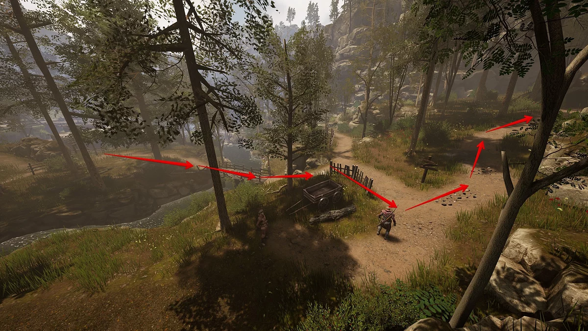 Факел у тропинки указывающий путь к склепу