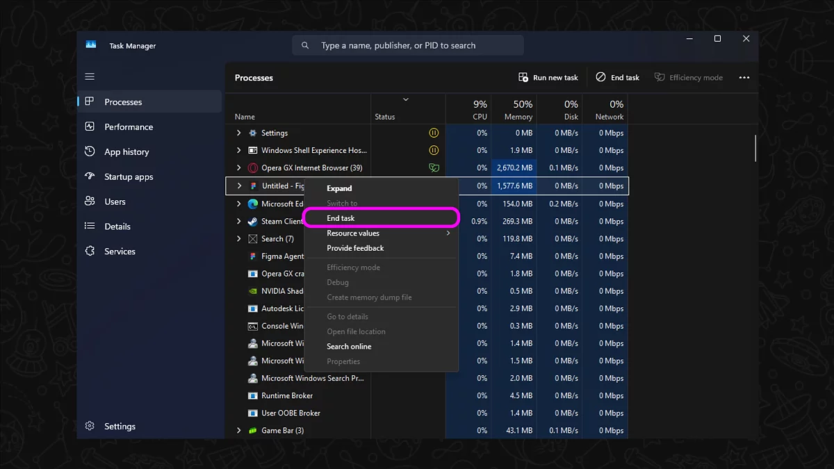 Ручное удаление майнера через диспетчер задач Windows