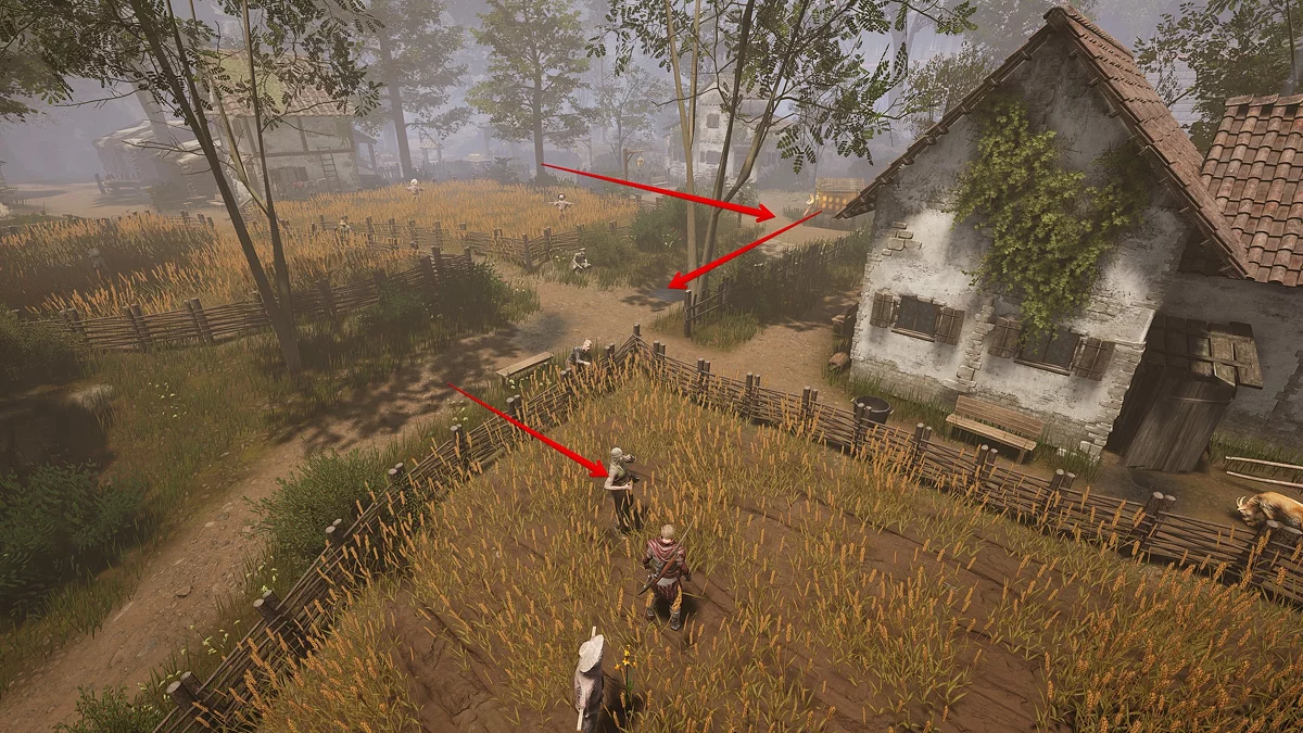 Еремей в оливковой шапке возле дома в пригороде — цель квеста «Сломанный мост»