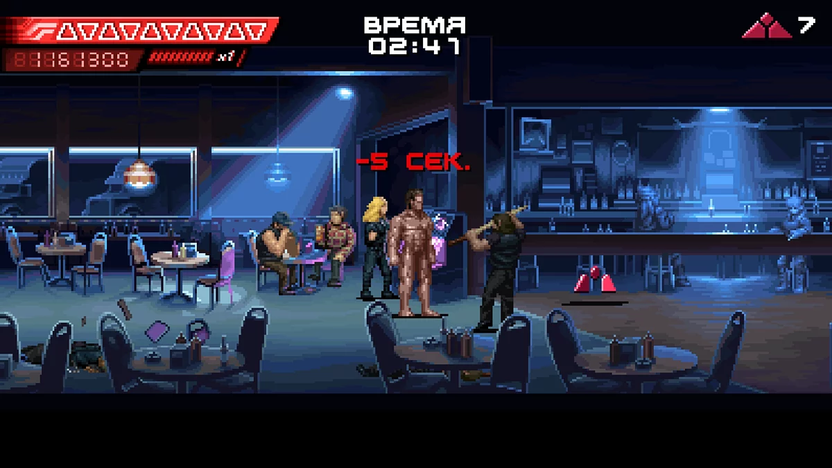 Драка внутри байкерского бара