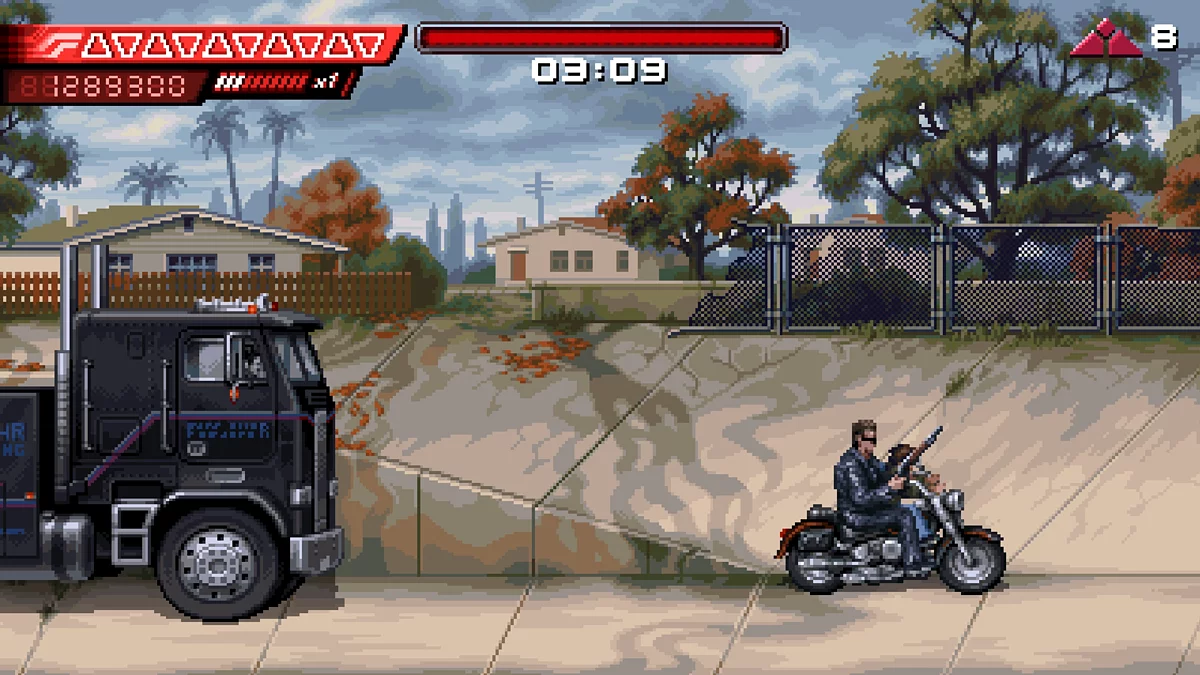 Джон на мотоцикле уклоняется от препятствий