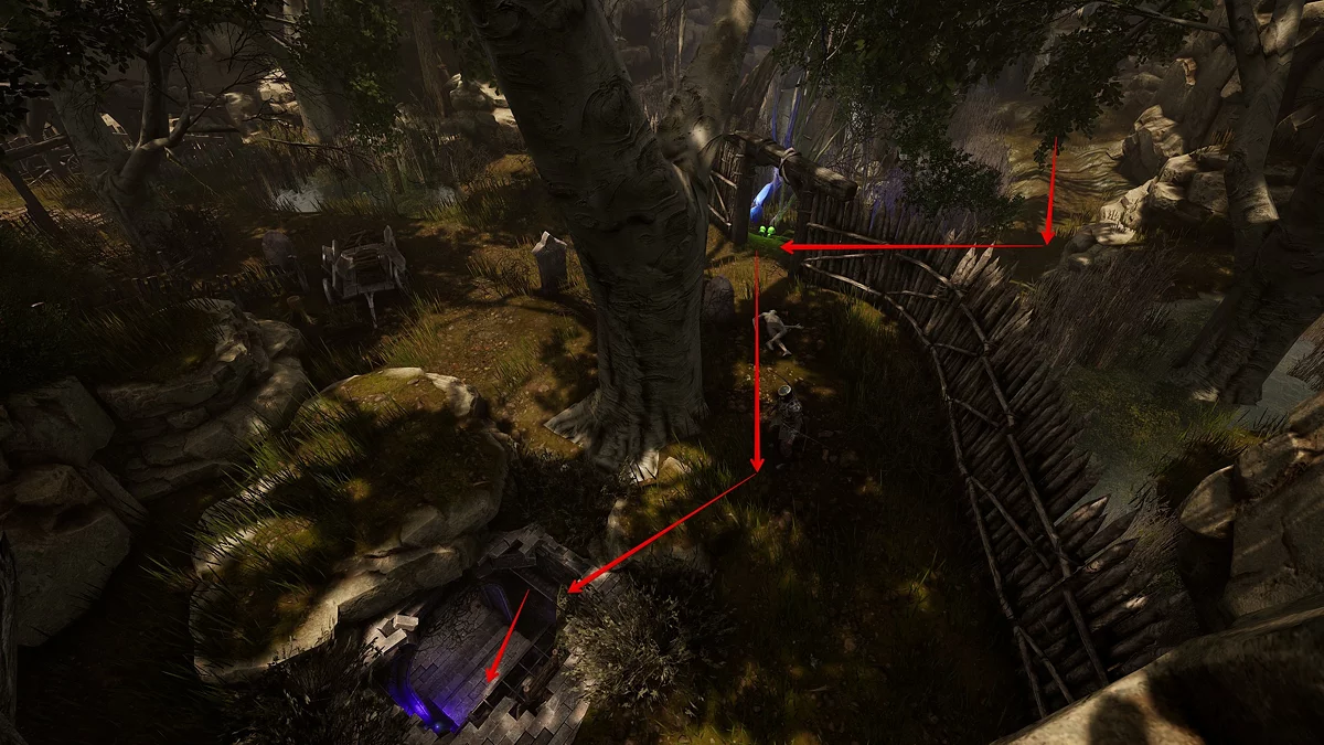 Расположение склепа на кладбище в локации Стоянка с лестницей у входа