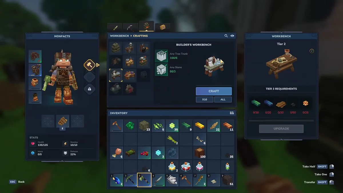 Крафт столярного верстака в Hytale - интерфейс создания