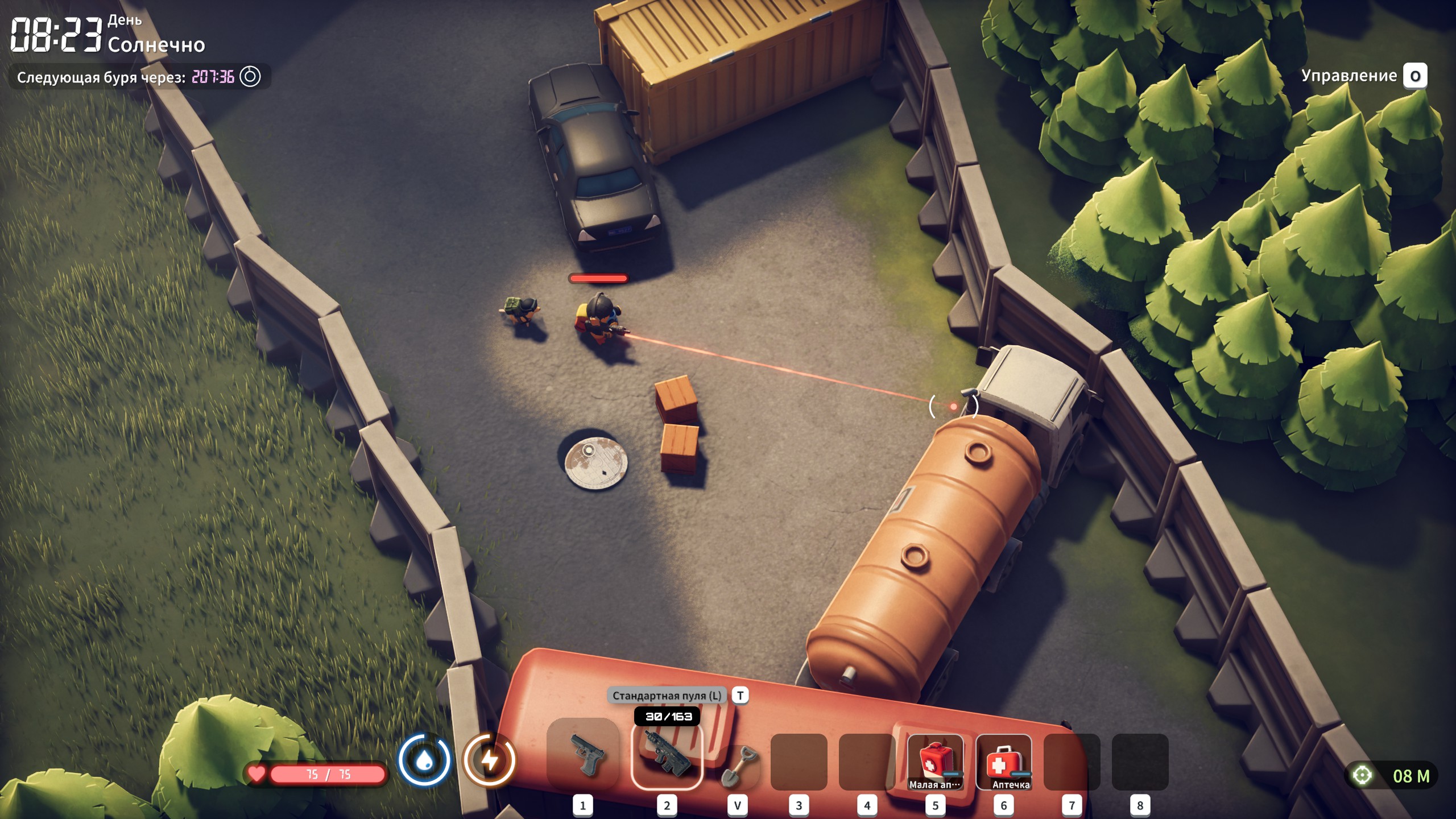 Расположение бензовоза с бронзовыми карманными часами возле канализационного люка на локации Эпицентр в Escape from Duckov