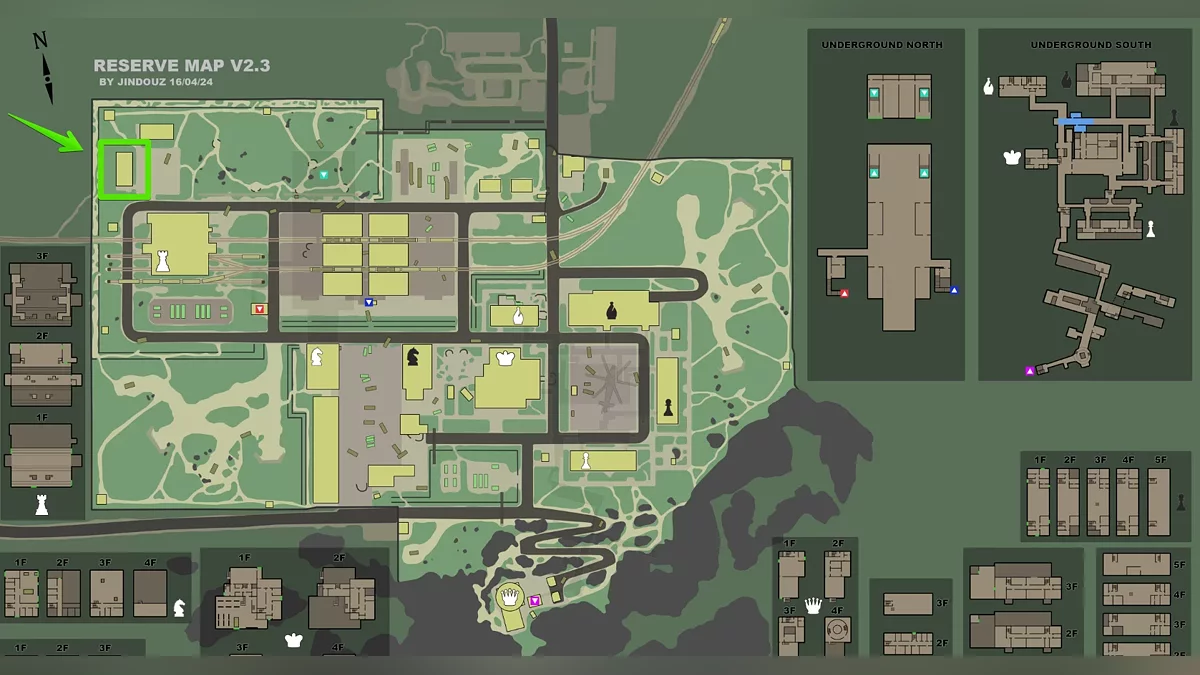 Карта локации Резерв с расположением казарм и меченой комнаты