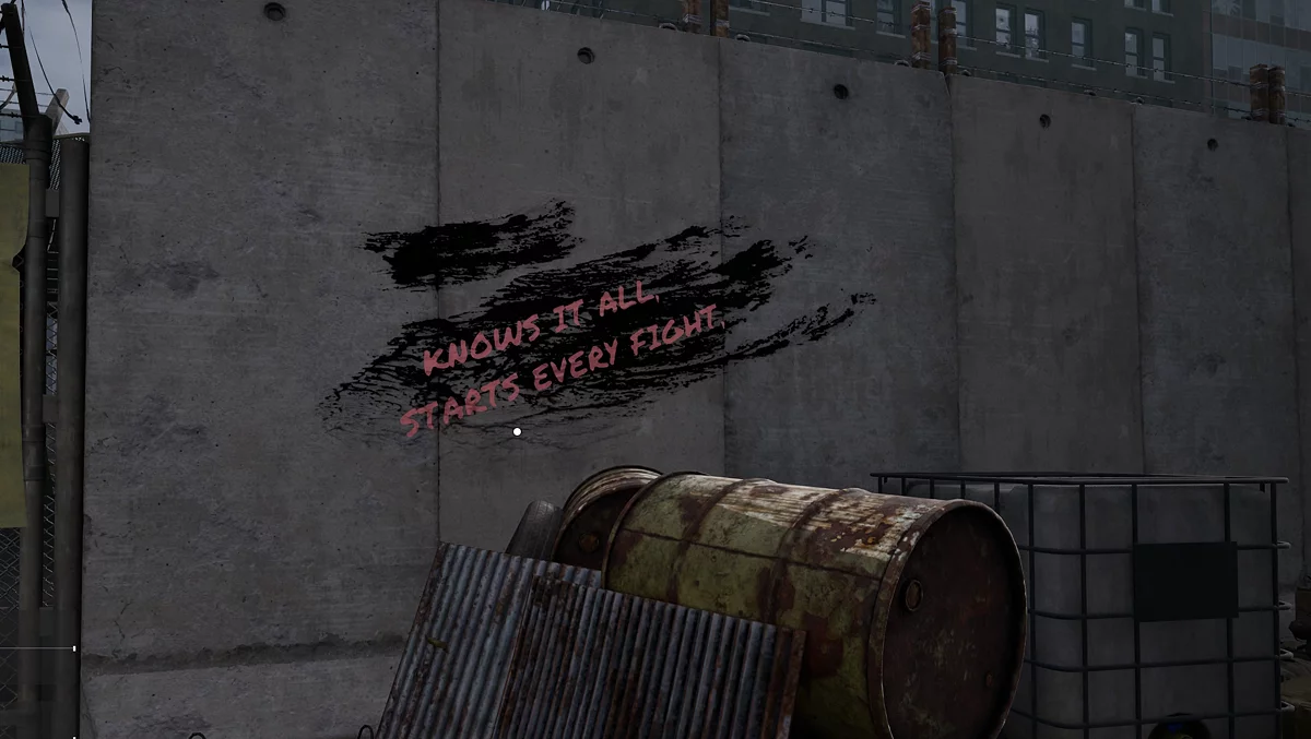 Первое граффити на стене у трейлера с надписью про кулаки