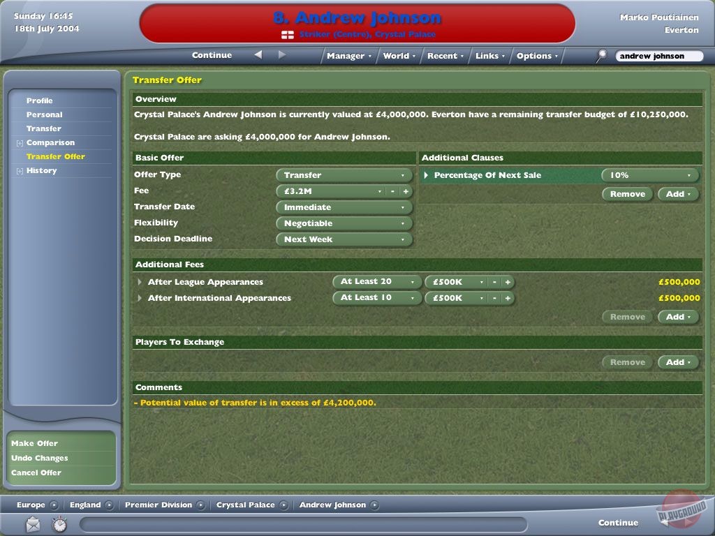 Скриншот из игры Football Manager 2005 - 5