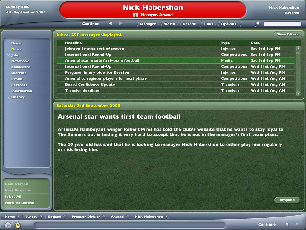 Скриншот из игры Football Manager 2006 - 13