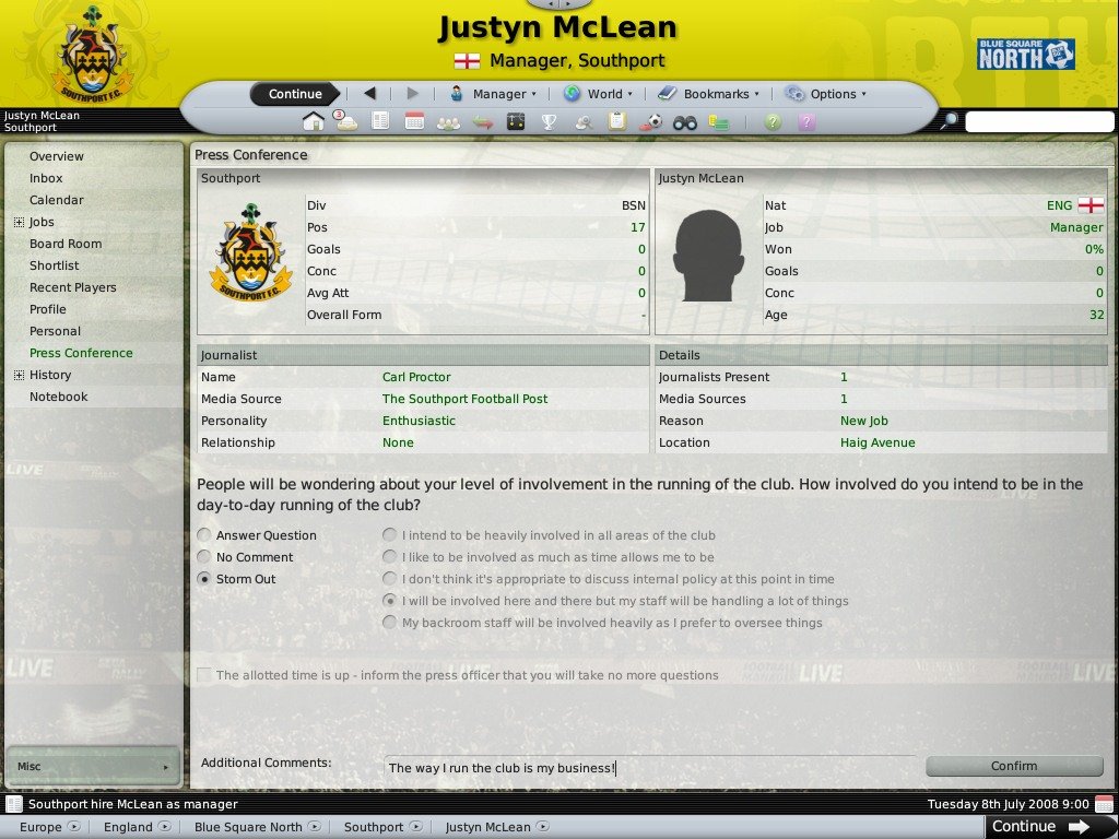 Скриншот из игры Football Manager 2009 - 24