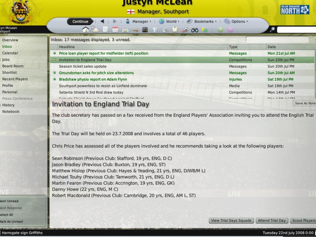 Скриншот из игры Football Manager 2009 - 23