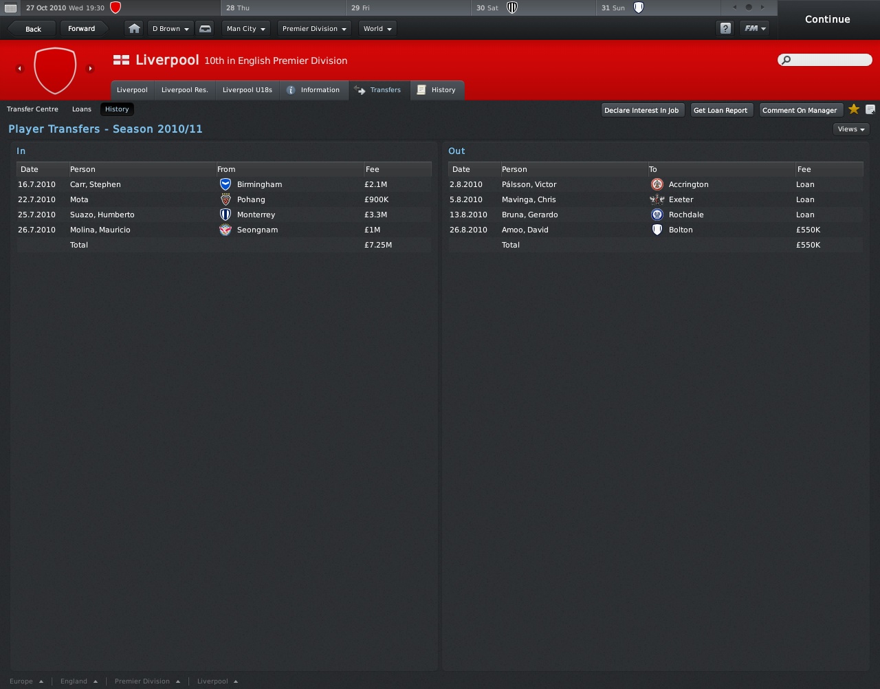 Скриншот из игры Football Manager 2011 - 33