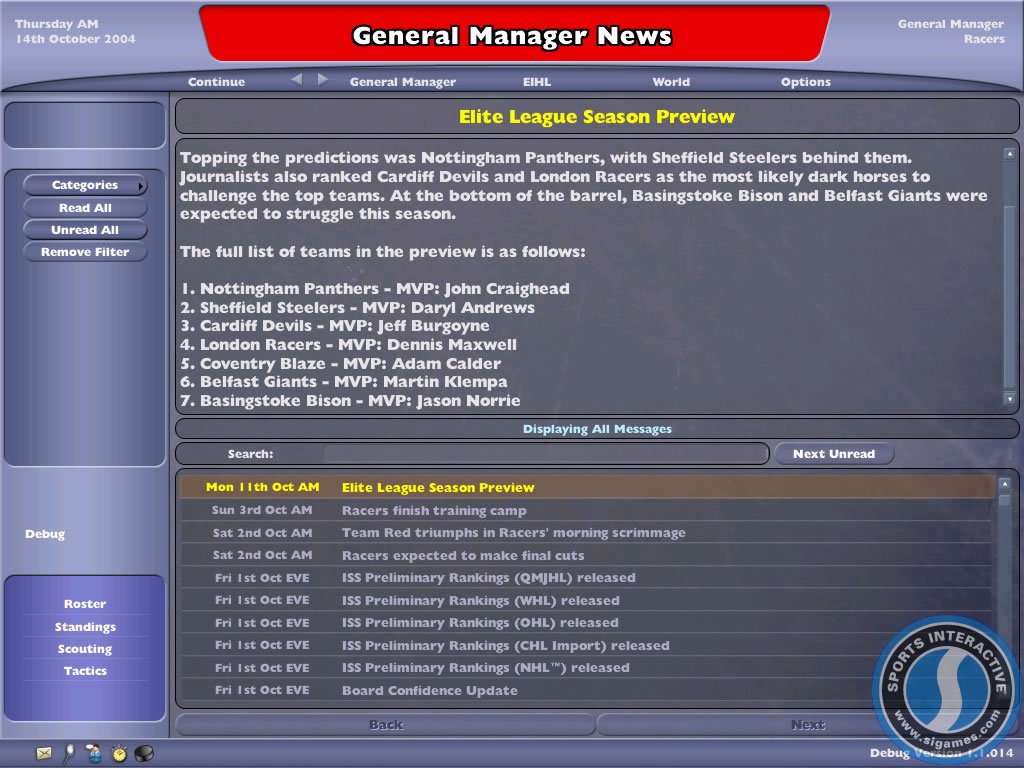 Скриншот из игры NHL Eastside Hockey Manager 2005 - 18