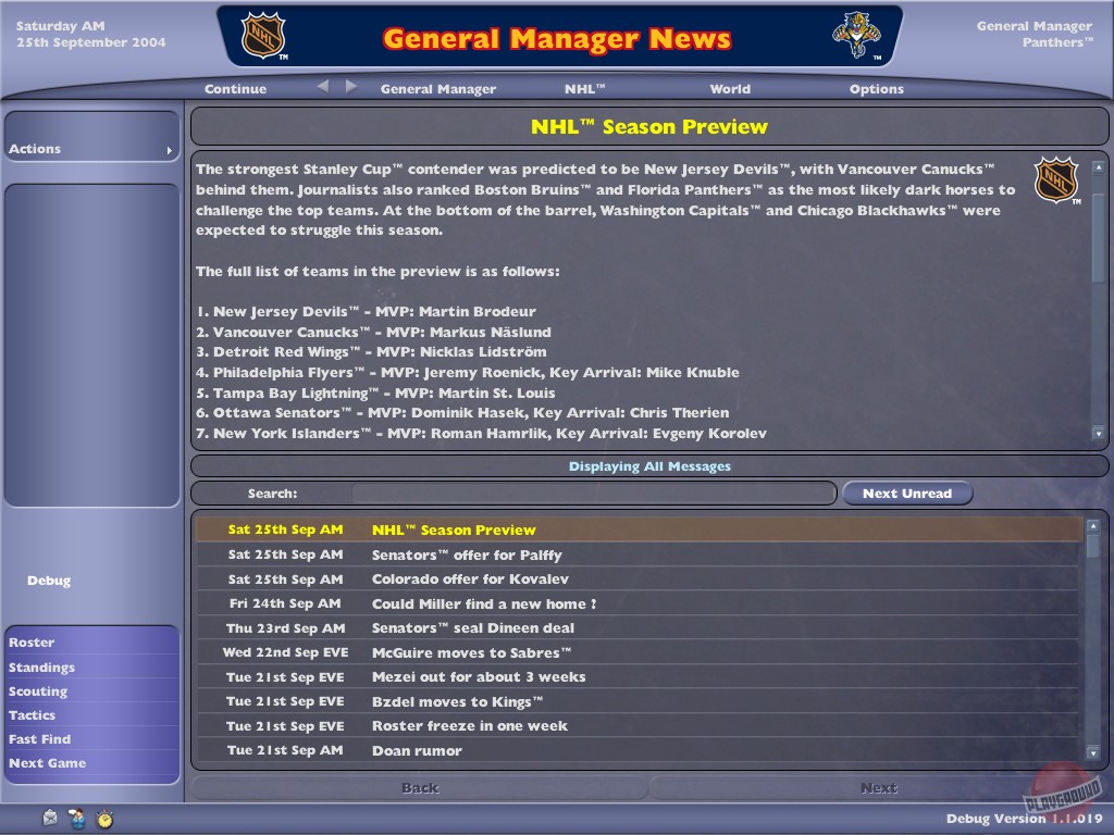 Скриншот из игры NHL Eastside Hockey Manager 2005 - 13
