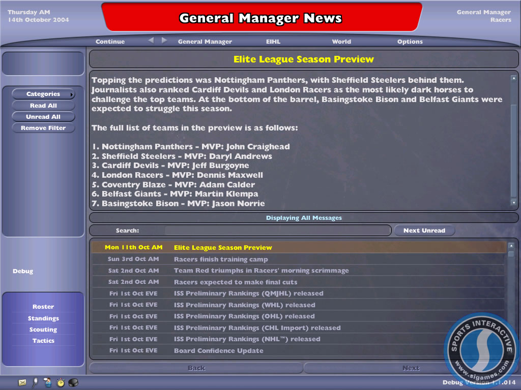 Скриншот из игры NHL Eastside Hockey Manager 2005 - 15