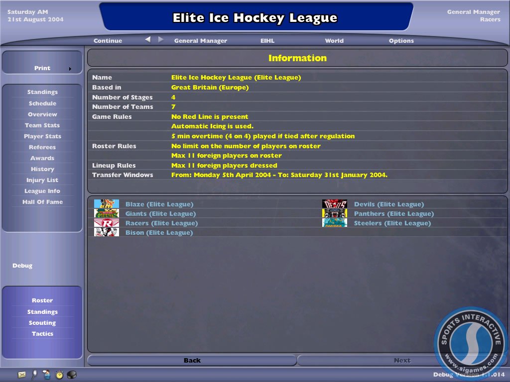 Скриншот из игры NHL Eastside Hockey Manager 2005 - 2