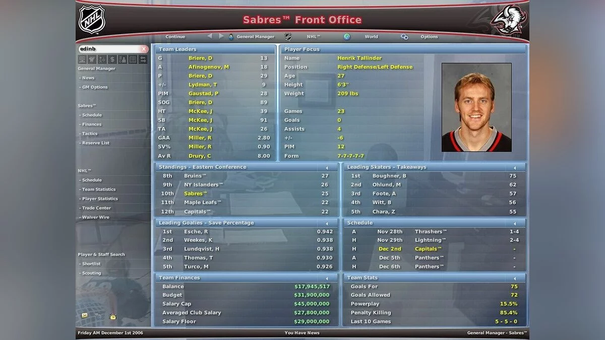 Скриншот из игры NHL Eastside Hockey Manager 2007 - 30
