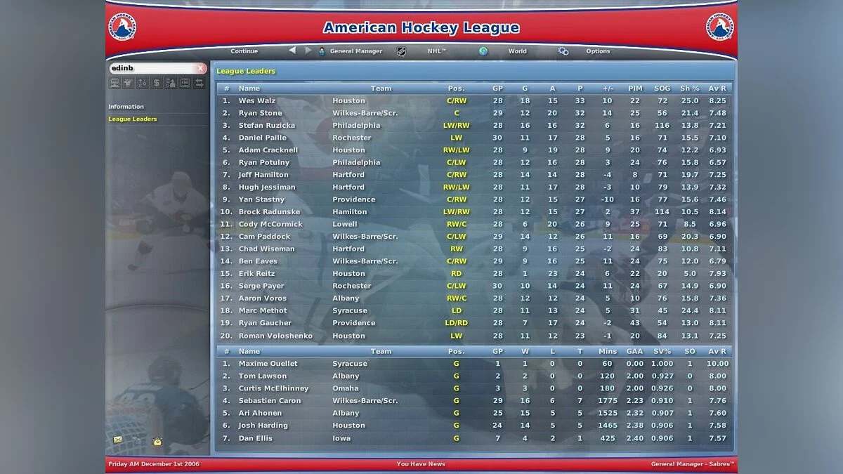 Скриншот из игры NHL Eastside Hockey Manager 2007 - 4