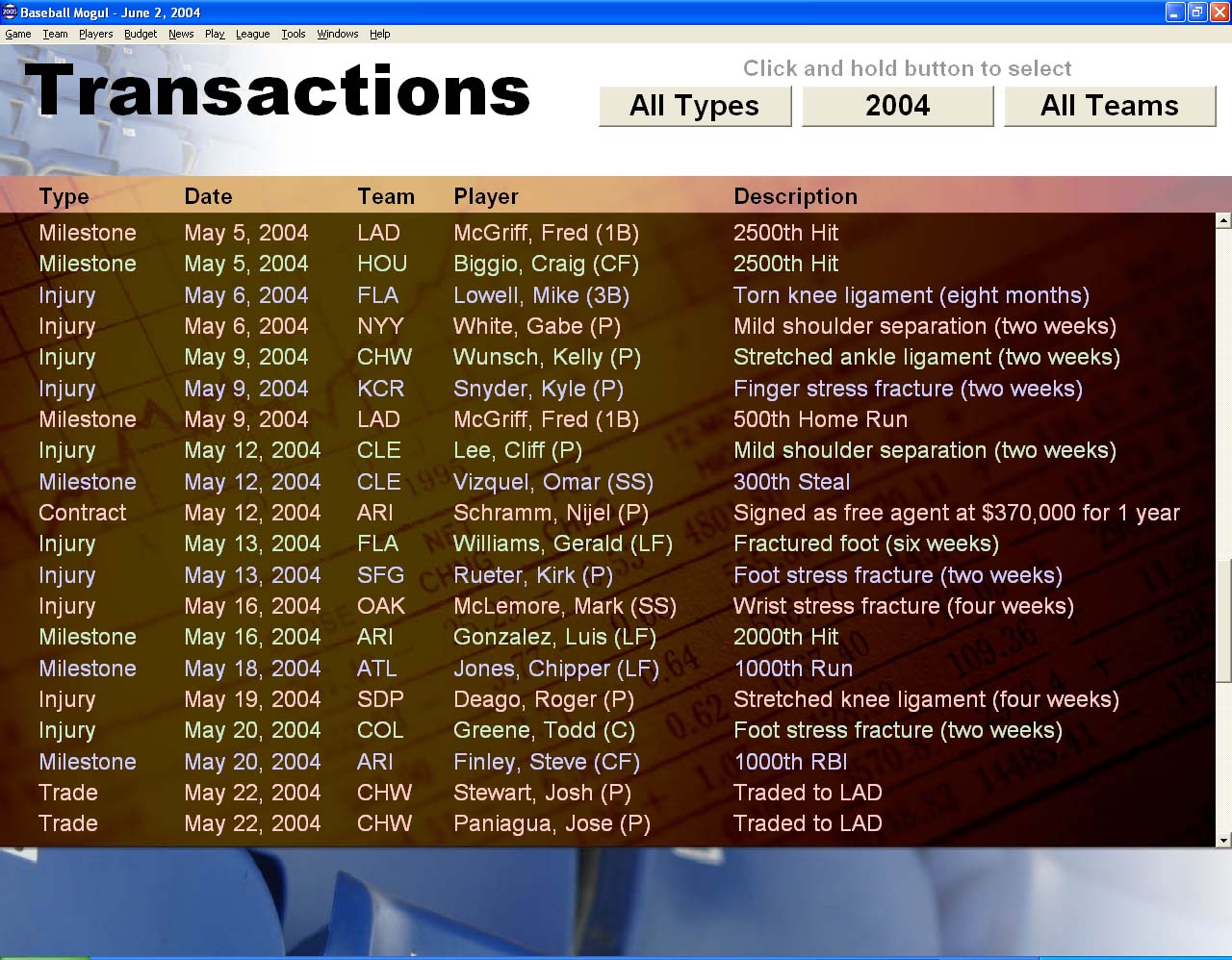 Скриншот из игры Baseball Mogul 2005 - 8